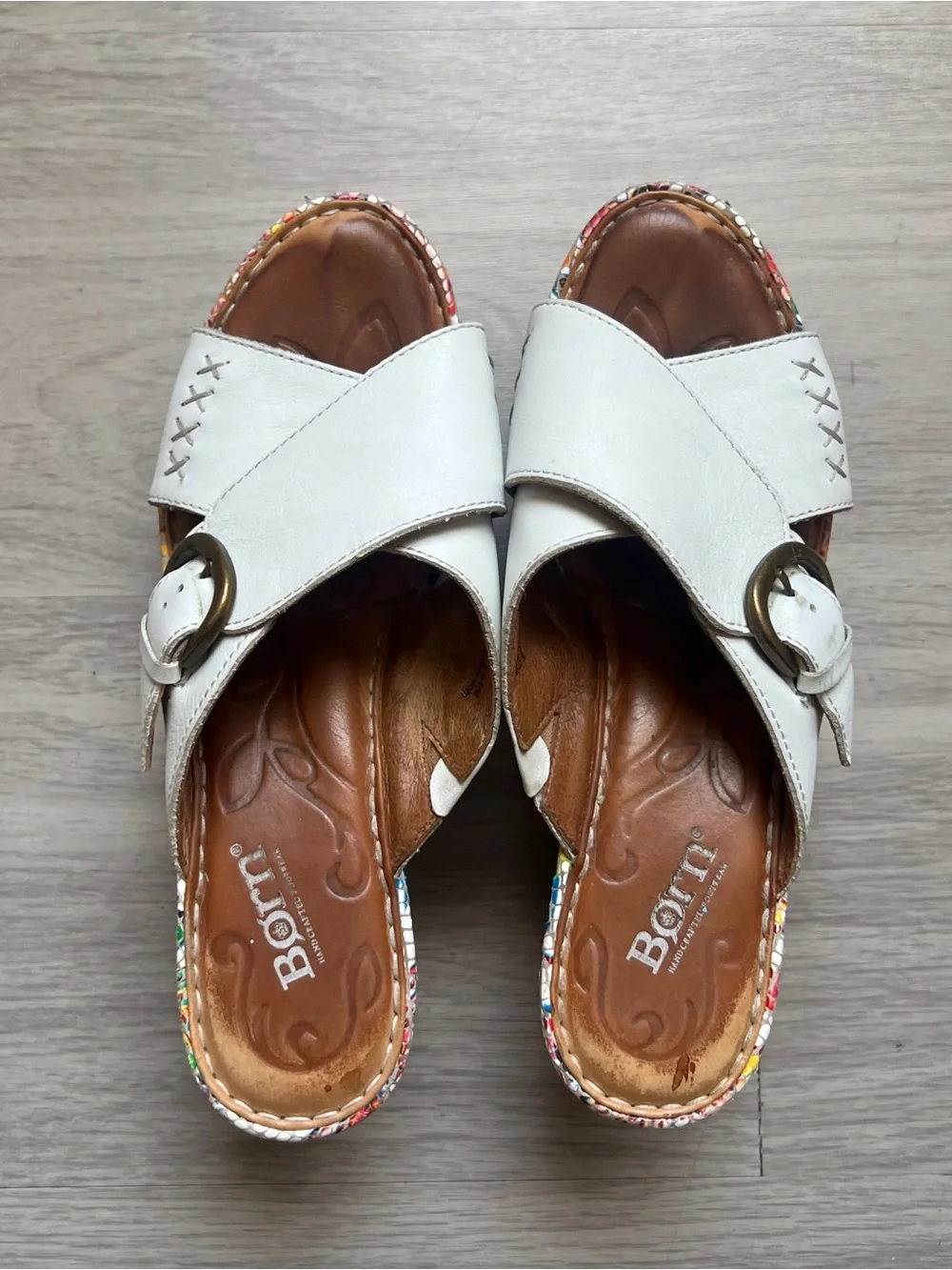 Børn White Leather Floral Platform Wedge Sandals Size 8M Boho